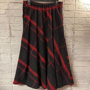 YSHY Wool Blend Plaid Red Black A-Line Midi Skirt XXL